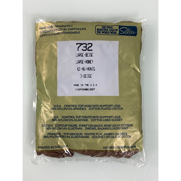 Vintage Silkies Control Top Hose with support legs Beige Size large NEW - Picture 2 of 2